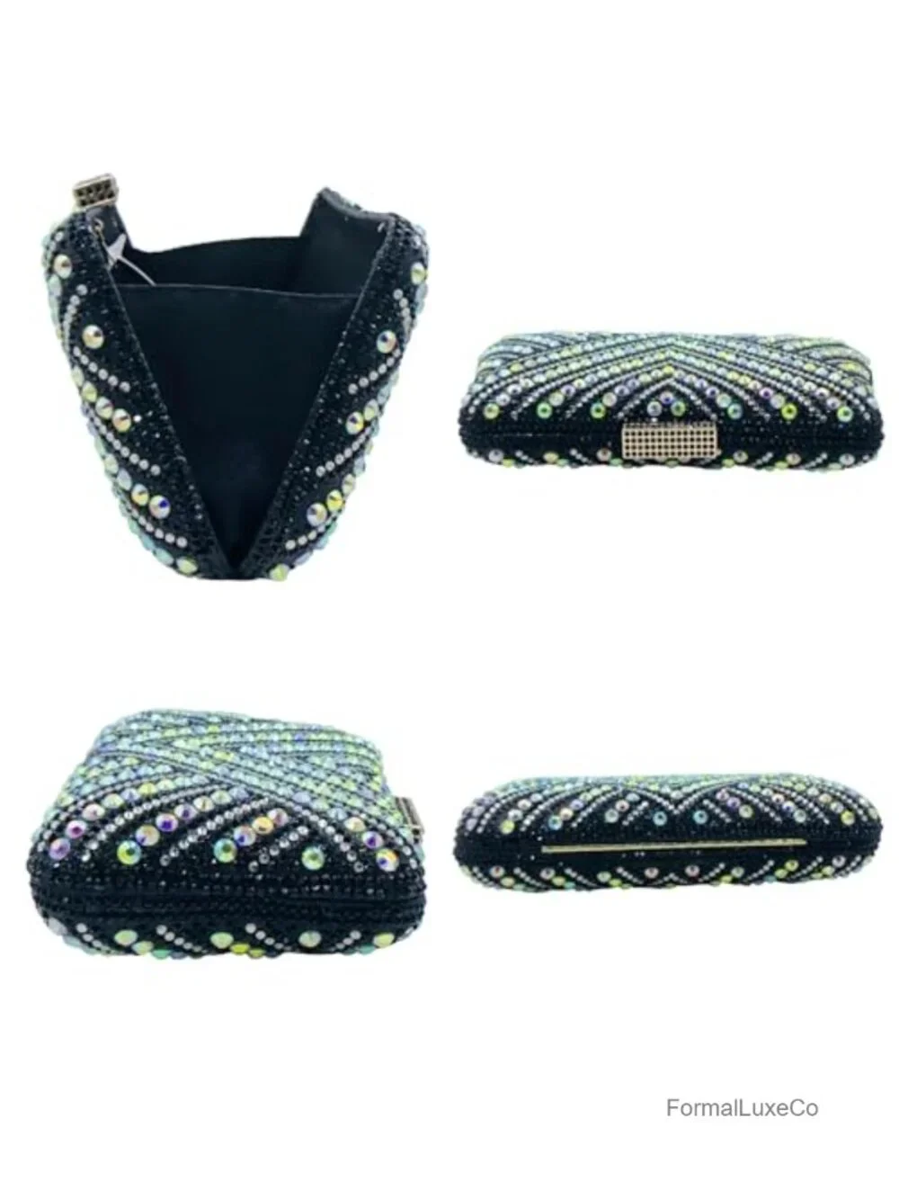 V Stripe Rhinestone Clutch Purse Evening Bag Crystal Minaudiere Wedding Handbag